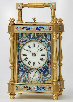Cloisonnee carriage clock, alarm and striking, original case. France ca 1890. 